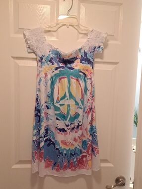 Ocean Drive White Multi-Color Tie-Dye Smocked Off-Shoulder Tunic